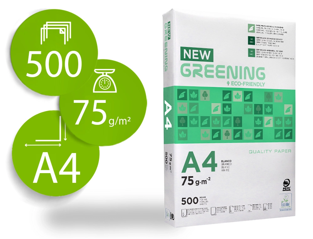Papel fotocopiadora Greening DIN A4 75 g/m² – paquete de 500 hojas ecológicas