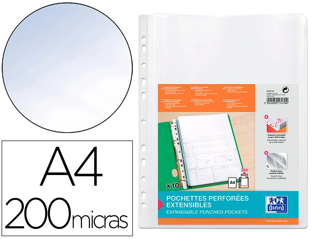 Funda multitaladro Oxford con fuelle DIN A4 200 micras cristal – máxima capacidad y resistencia