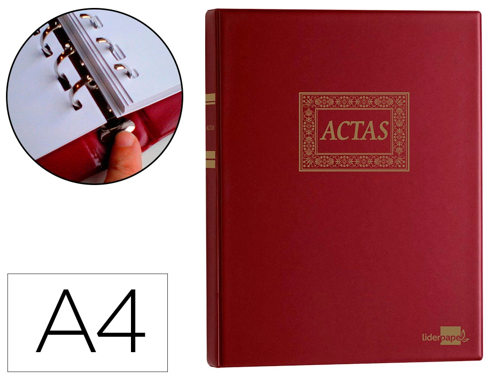 Libro de actas Liderpapel DIN A4 30 anillas con 100 hojas numeradas color burdeos