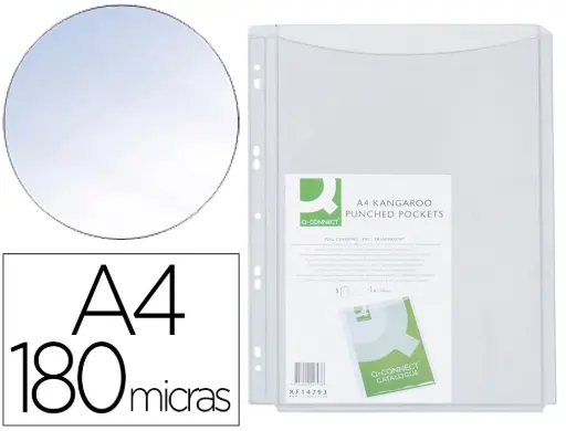 [OFT00002] Funda multitaladro Q-Connect con fuelle DIN A4 de pvc 180 micras – bolsa de 5 unidades