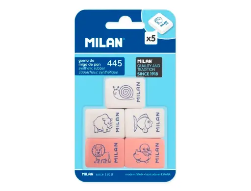 [OFT00004] Goma de borrar Milan 445 – blíster de 5 unidades, borrado limpio y preciso